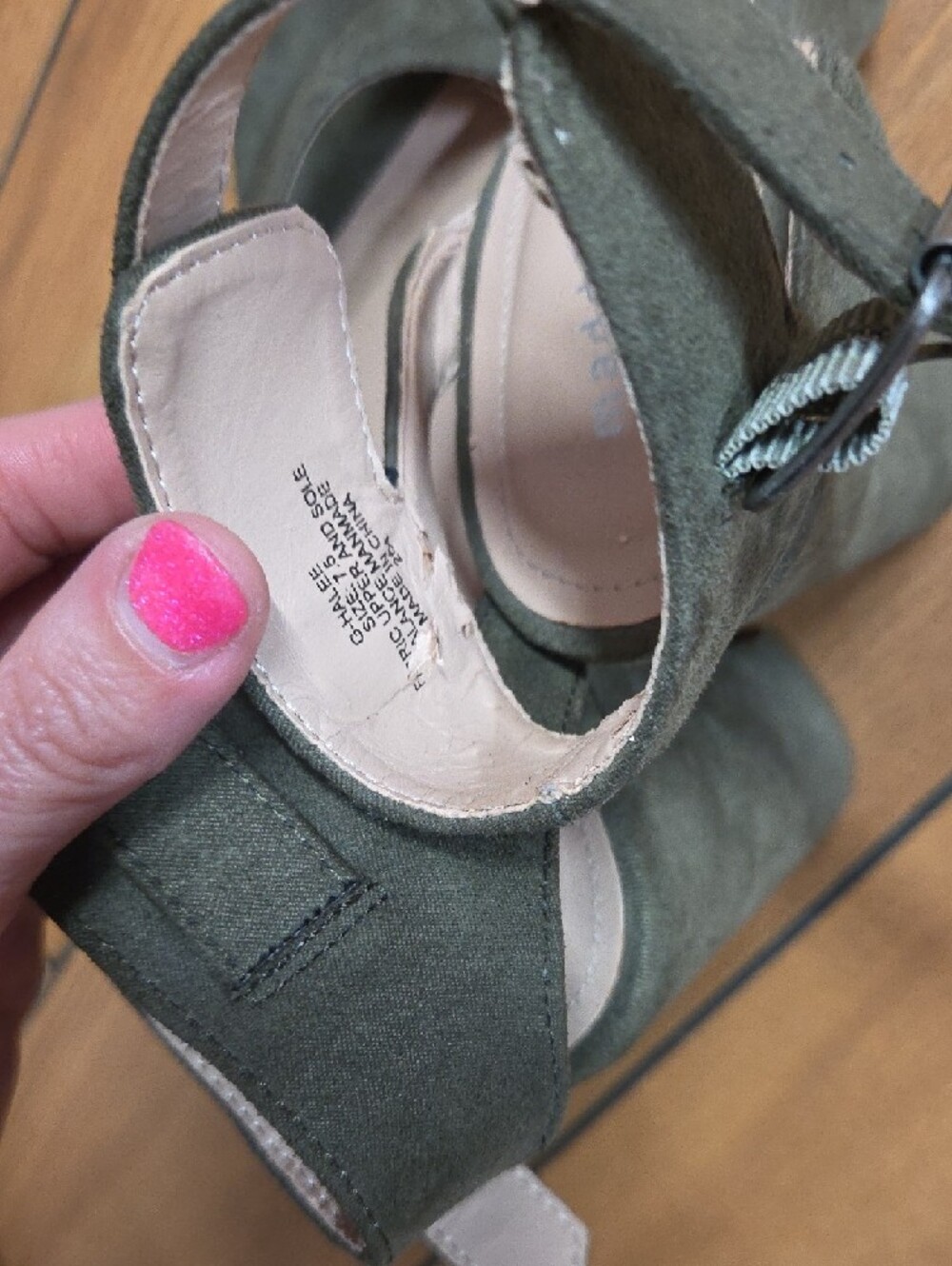 Madden Girl Olive Green Suede Ankle Strap Heels - Picture 4 of 7